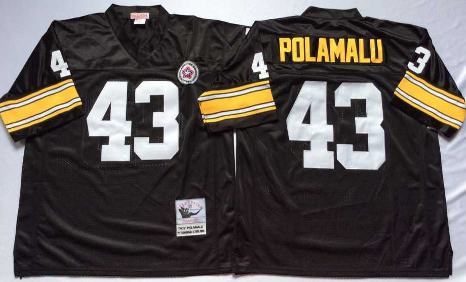 Steelers 43 Troy Polamalu Black M&N Throwback Jersey->nfl m&n throwback->NFL Jersey